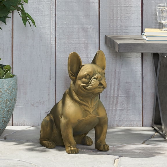 Rustic Gold French Bulldog Garden Statue, Outdoor Dog Sculpture for Patio Decor, 16L x 9.5W x 17H Inches, No Assembly Required
