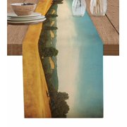 Rustic Golden Fields Table Runner 70 Inches, Vintage Countryside Landscape Bed Runner Dresser Scarves Tabletop for Indoor Outdoor Parties/Ceremony/Banquet, 13" x 70"