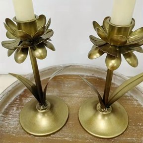 Rustic Golden Lotus Cone Candle Holder Farmhouse Candle Stick