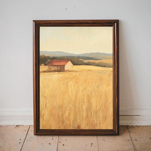 Rustic Golden Wheat Field Classic Countryside Barn Traditional Farmhouse, Unframed Paper Poster 8x10in