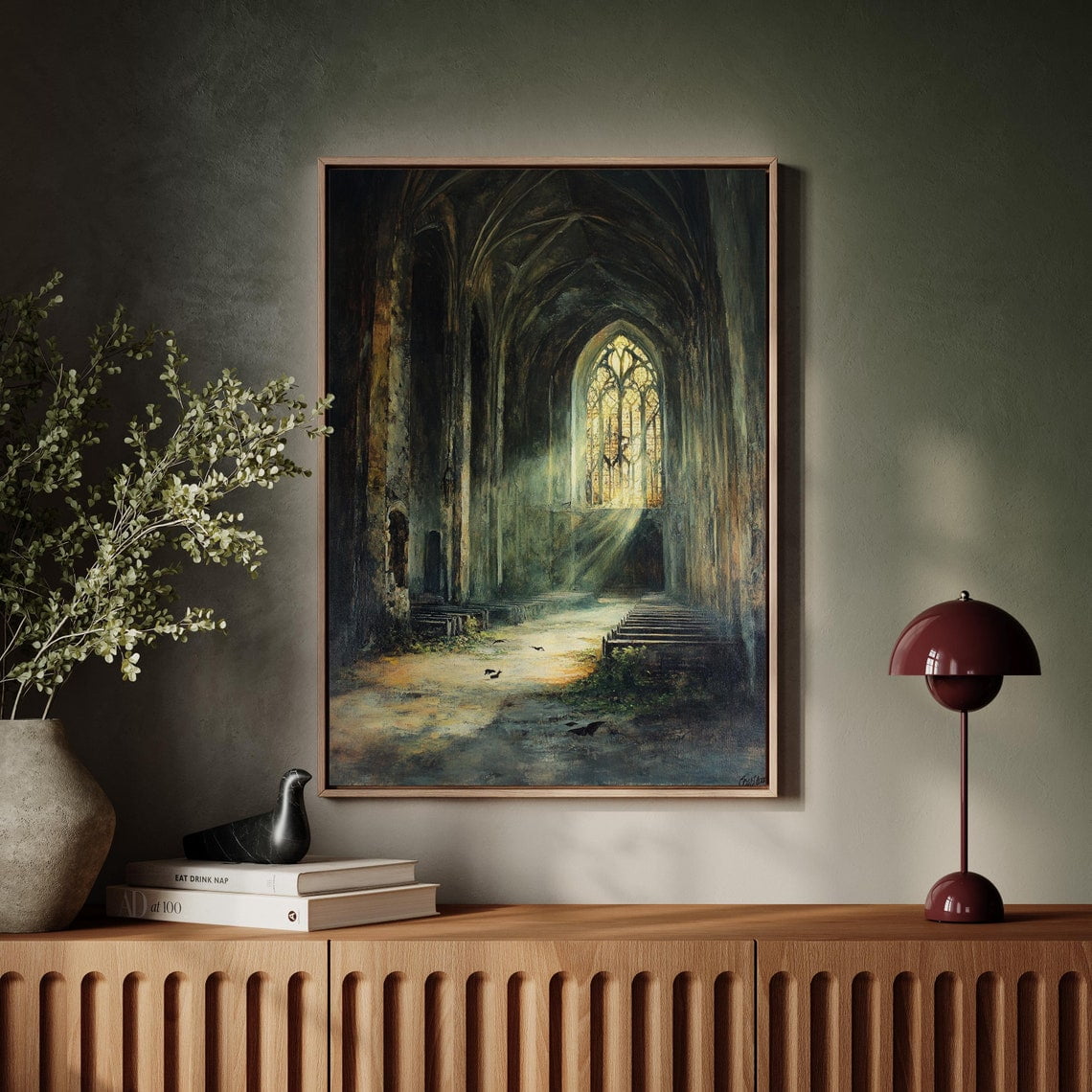 Rustic Gothic Cathedral Wall Art - Atmospheric Sunlit Ruins With ...