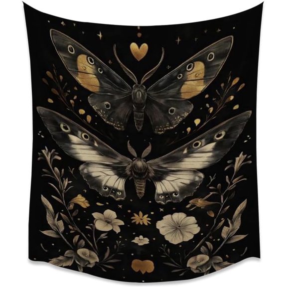 Rustic Gothic Floral Butterfly Wall Tapestry Dark Botanical Moth Design Vintage Boho Insect Aesthetic Hanging for Bedroom Dorm Living Room White 30x40 Inch