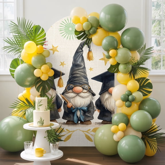 Rustic Graduation Gnomes Arch Backdrop Cover 6 FT, Yellow Star Firework Academic Wedding Arch Cover Stretchy Backdrop Stands Covers for Birthday Party Ceremony Banquet Decor
