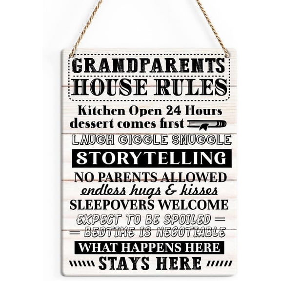 Rustic Grandparents' House Rules Wood Decor Sign, Kitchen Open 24 Hours Dessert Comes First Printed Wood Sign Wall Art, Hanging Door Sign, Decorative Wood Sign Home Kitchen Decor 8x10