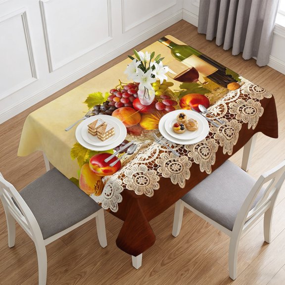 Rustic Grape Peach Apples Wine Table Cloth 60x84in, Waterproof Rectangle Tablecloth Wipeable Tablecloths Realistic Fruit Oil Painting Table Covers for Dining Tables Party Indoor Outdoor