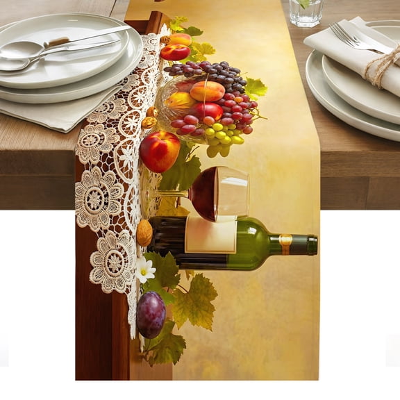 Rustic Grape Peach Table Runner Realistic Fruits Apples Wine Tablerunners 13 x 36 Inch, Table Decorations Tabletop Scarf for Summer Gathering Holiday Farmhouse Kitchen Dining Decor