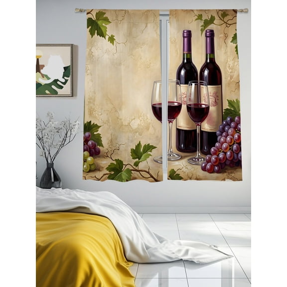 Rustic Grapes Wine Goblets Bottles Chiffon Sheer Curtains 63 Inches Long Farmhouse Italian Manor Rod Pocket Window Curtains Voile Drapes Curtains for Living Room Bedroom,2 Panels