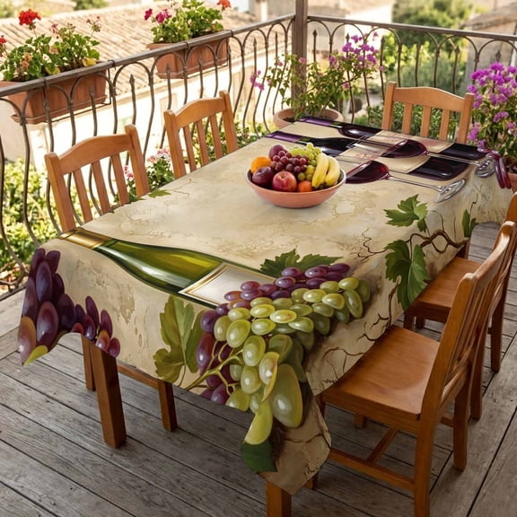 Rustic Grapes Wine Goblets Bottles Table Cloth 60x84in, Waterproof Rectangle Tablecloth Wipeable Tablecloths Farmhouse Italian Manor Table Covers for Dining Tables Party Indoor Outdoor