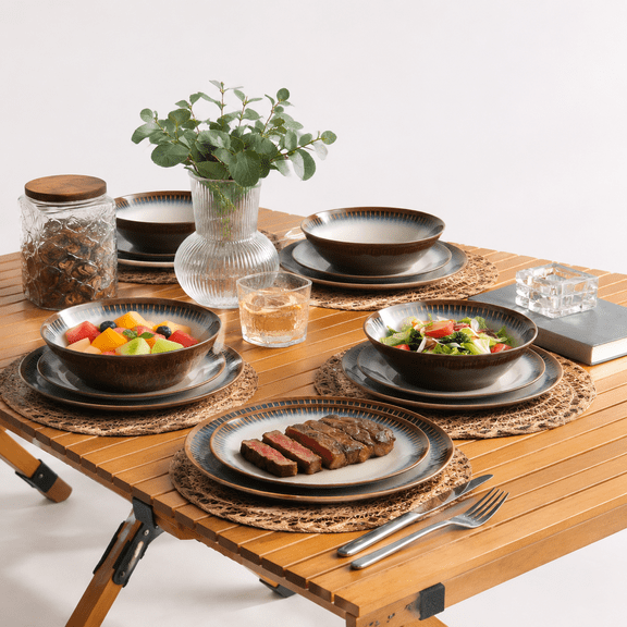 Rustic Gray 12 Piece Unbreakable Dinnerware Set Service for 4