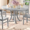 Rustic Gray 5Piece Round Pedestal Extendable Dining Table Set with 15.
