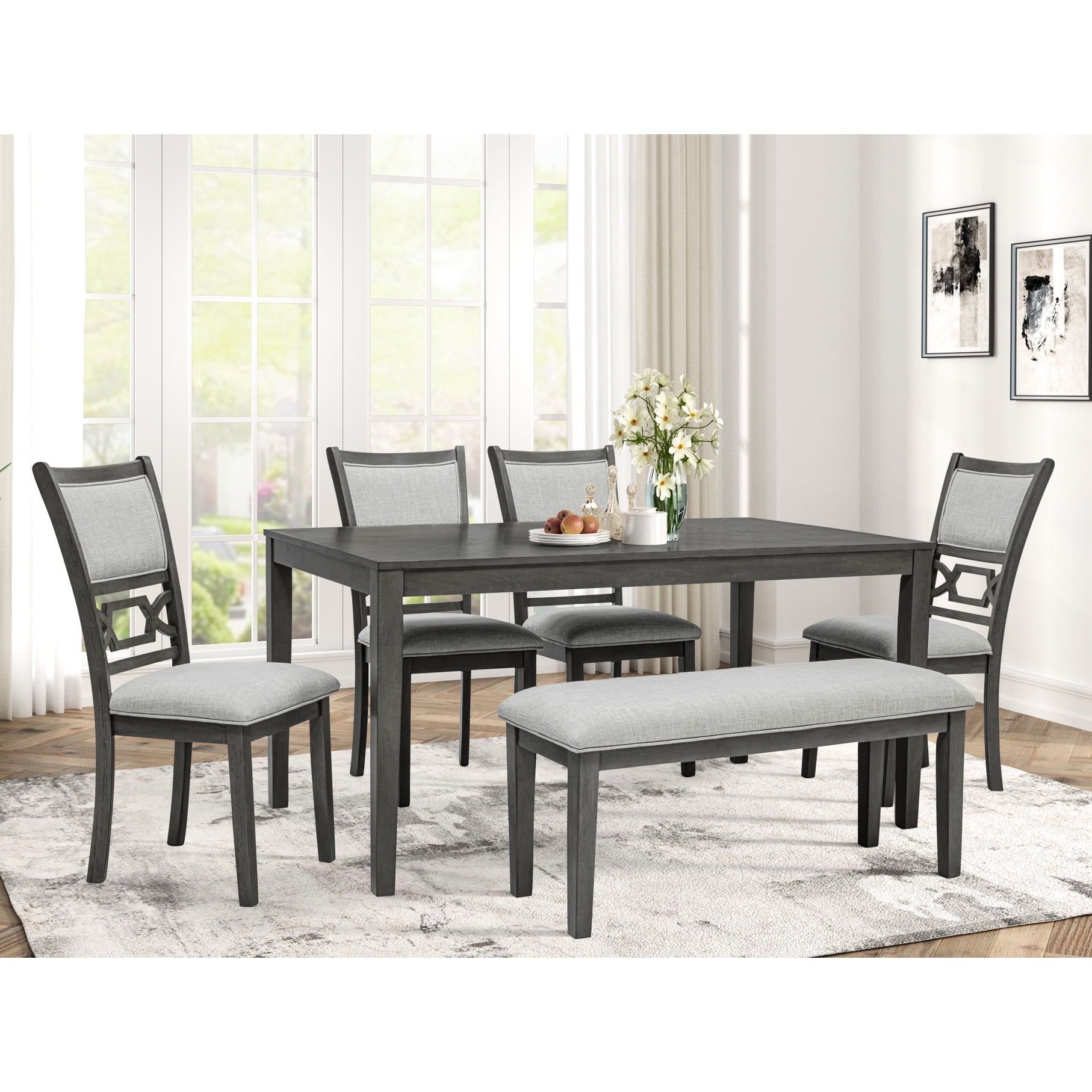 Rustic Gray 6pc Dining Room : Table, Bench, 4 Upholstered Chairs Table ...
