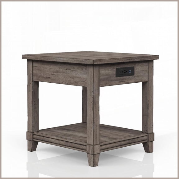 Rustic Gray Coffee Table with USB Charging Ports, Storage Drawer & Shelf  Space-Saving for Living Room