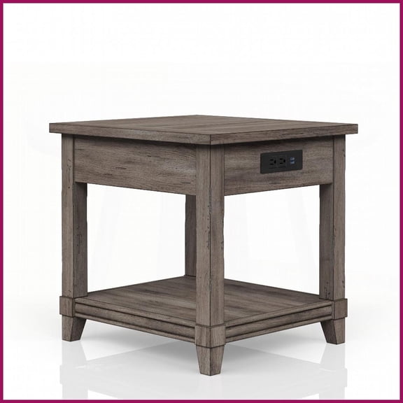 Rustic Gray Coffee Table with USB Charging Ports, Storage Drawer & Shelf Space-Saving for Living Room