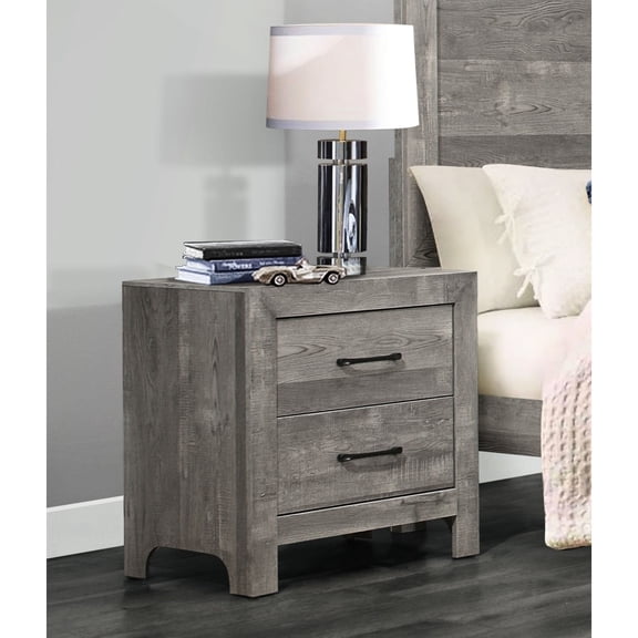 Rustic Gray Design - 2 Drawers with Black Metal Hardware - Bedroom Decor / Realistic Wood Look