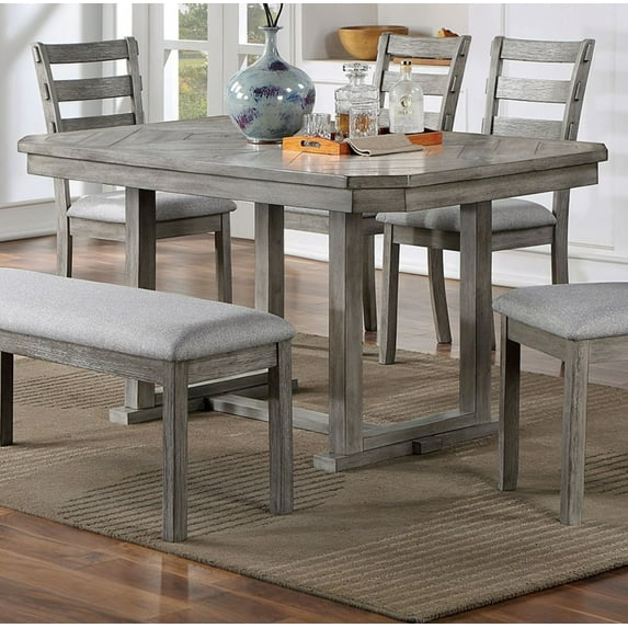 Rustic Gray Dining Table - 60" Rectangular, Diamond Wood Grain, Wire-brushed Finish, Trestle Base, Seats 6. Perfect for Dining Room.