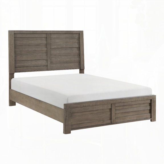 Rustic Gray Finish Full Size Panel Bed with Wooden Bedroom Furniture and Planked Framing