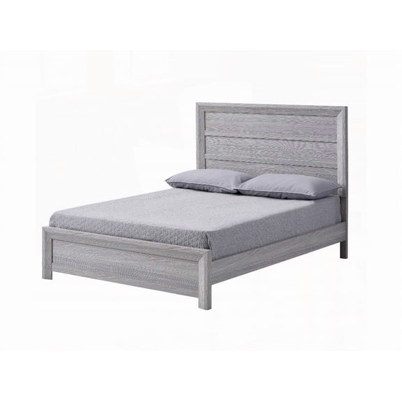 Rustic Gray Finish Queen Size Panel Bed with Decking Headboard Design | Contemporary Style
