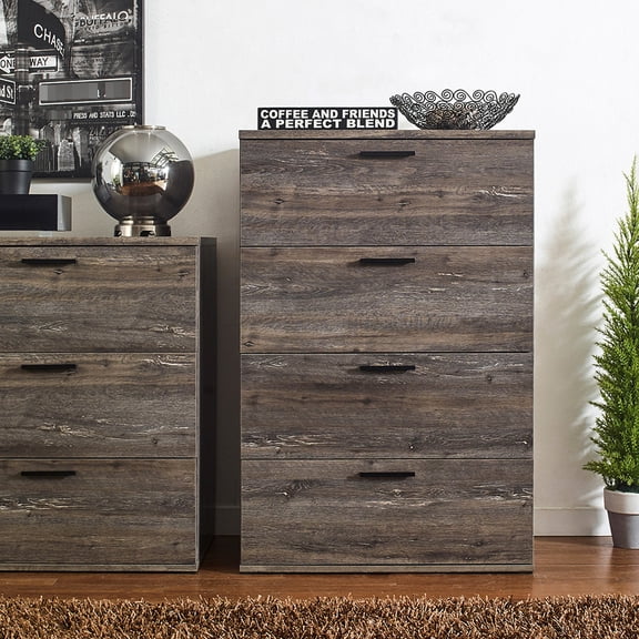 Rustic Gray Four Jumbo Chest With Extra Deep Drawer Storage Space - Enhances Room Decor Style