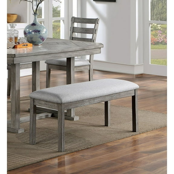 Gray Color Dining Bench Padded Seat 1pc Bench Kitchen Dining Room Wire-Brushed Finish