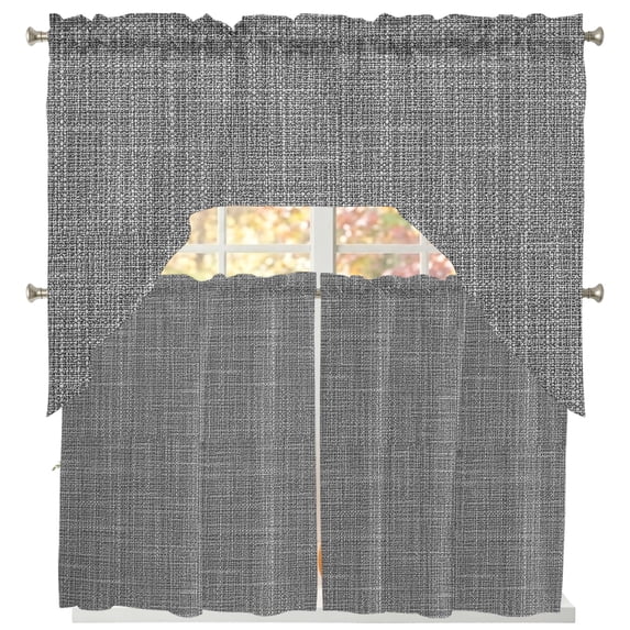 Rustic Gray Swag Curtains for Living Room/Bedroom Windows, Farmhouse Solid Color Kitchen Curtains and Valances Set 36 Inch Length, Light Filtering Swags Valance Curtain Panels