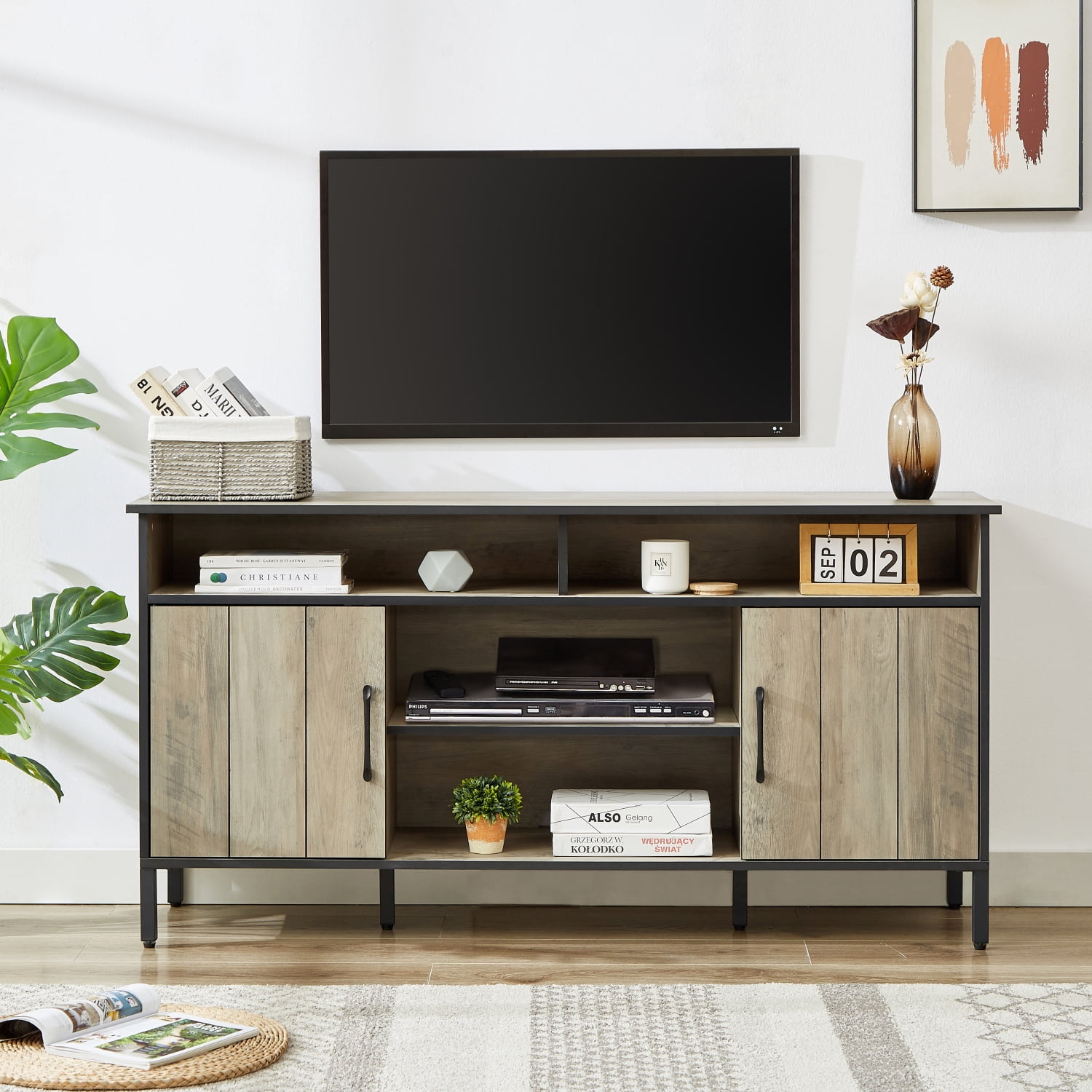 Rustic Gray TV Stand for up to 65inch TV Entertainment Center with