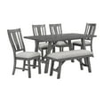 thumbnail image 1 of Rustic Gray Wood 6pc Dining Set with Gray Linen Upholstered Chairs and Bench, 1 of 5