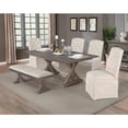 thumbnail image 1 of Rustic Gray Wood 7pc Dining Set with Beige Skirt Chairs and Bench, 1 of 4