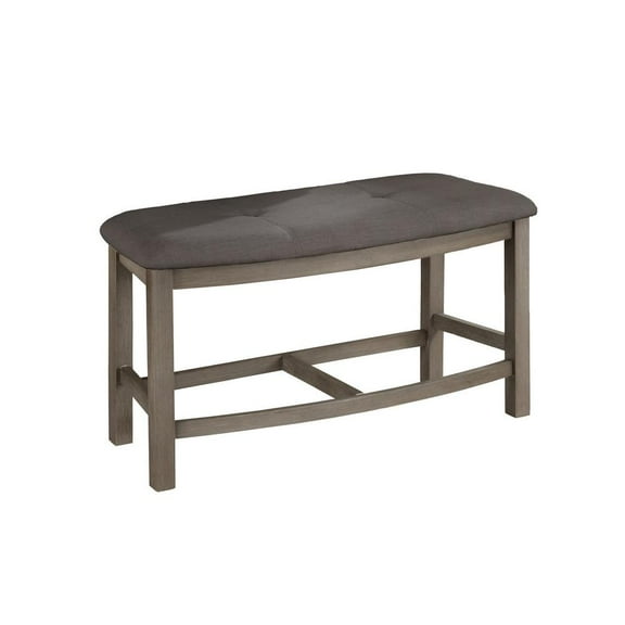 Rustic Gray Wood Counterheight Dining Bench in Gray Linen Fabric