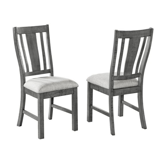 Rustic Gray Wood Linen Upholstered Dining Side Chairs Set of 2