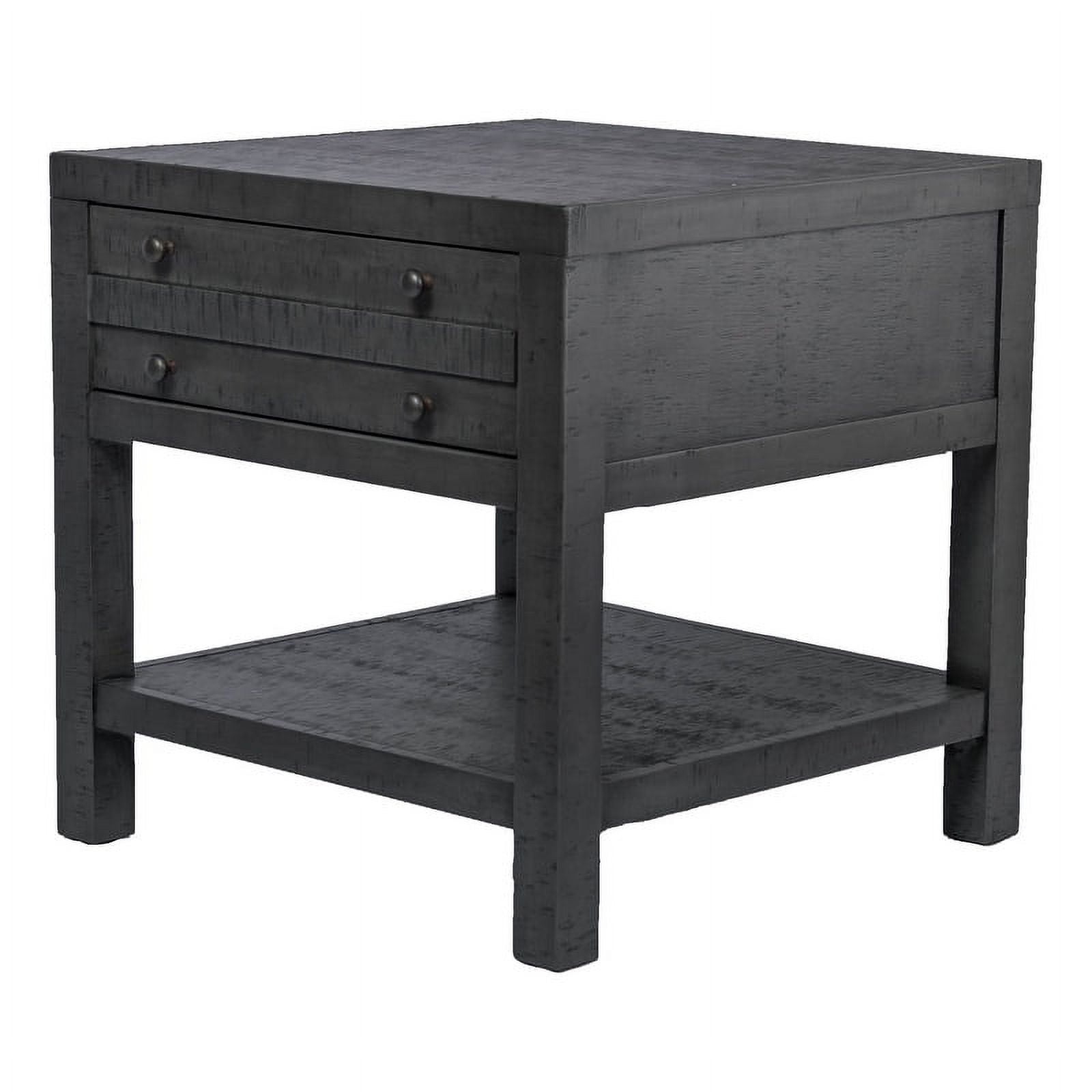 Rustic Gray Wood Sofa End Table with Storage Drawers