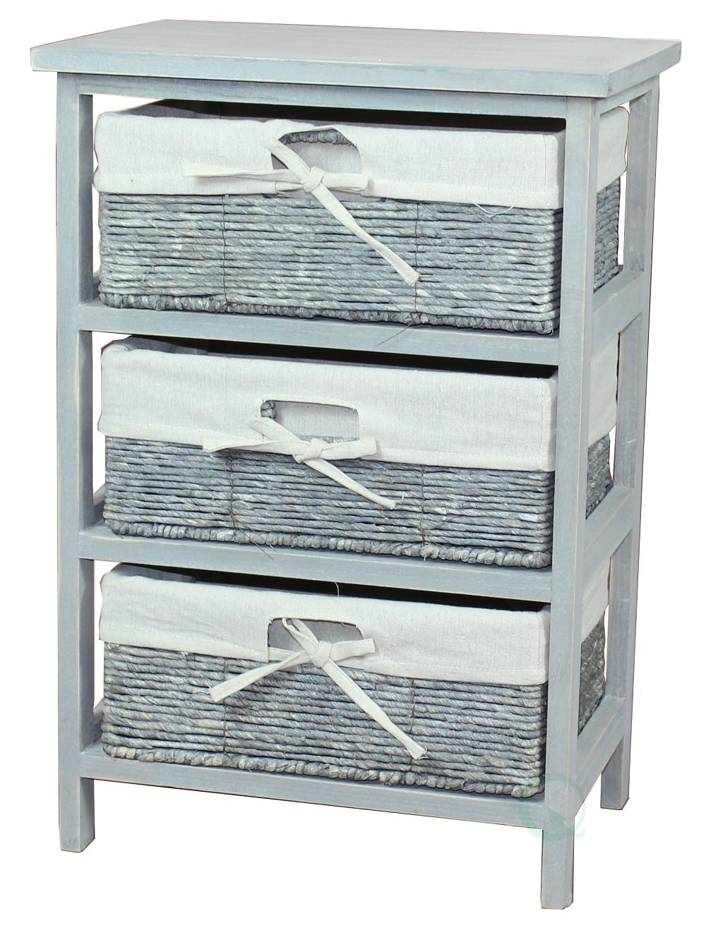 Rustic Gray Wooden Storage Chest with 3 Fabric Lined Maize