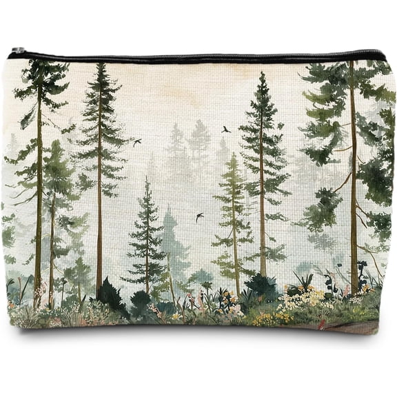 Rustic Green Forest Landscape Makeup Bag, Forest Pine Tree Bags for Women, Gifts for Nature Lovers Zipper Makeup Pouch Travel Toiletry Bag