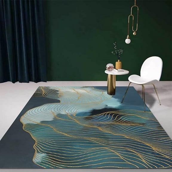 Rustic Green Gold Art Print Modern Abstract Area Rug Non-Shedding Throw Rug Washable Chic Boho Carpet For Living Room Bedroom Indoor Floor Rug Runner 5 x 7ft