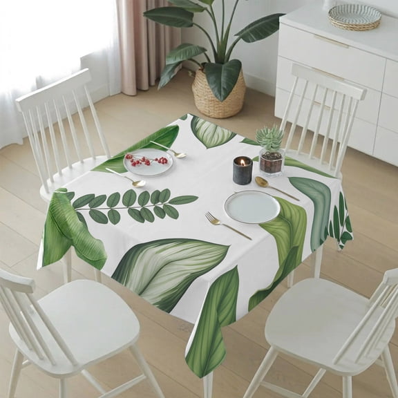 Rustic Green Leaf Table Cloth 54x54in, Waterproof Square Tablecloth Wipeable Tablecloths Watercolor Tropical Plant Table Covers for Dining Tables Party Indoor Outdoor
