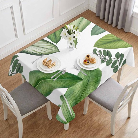 Rustic Green Leaf Table Cloth 60x84in, Waterproof Rectangle Tablecloth Wipeable Tablecloths Watercolor Tropical Plant Table Covers for Dining Tables Party Indoor Outdoor
