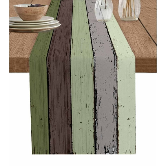 Rustic Green Wood Table Runners 72 Inches Long, Cotton Linen Fabric Table Runner Dresser Scarf, Ombre Color Gradient Retro Grain Tablerunner for Party/Kitchen/Dinner/Wedding Decor 13''x72''