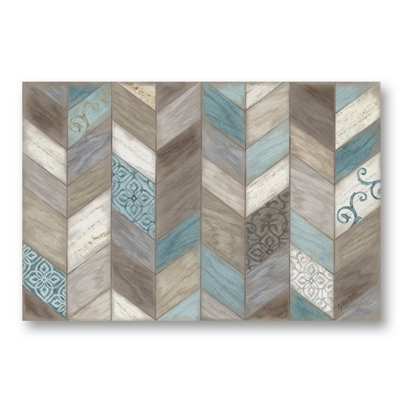 Rustic Grey-Brown, Blue Zig Zag Chevron Patterned Print by Cynthia Coulter (Not Printed on Wood); One 20x16in Fine Art Paper Giclee Print