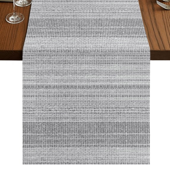 Rustic Grey Burlap Cotton Table Runner 13x108 Inches Long, Farmhouse Vertical Striped Art Farmhouse Table Runners, Outdoor Dining Table Decor for Baby Shower/Party/Wedding