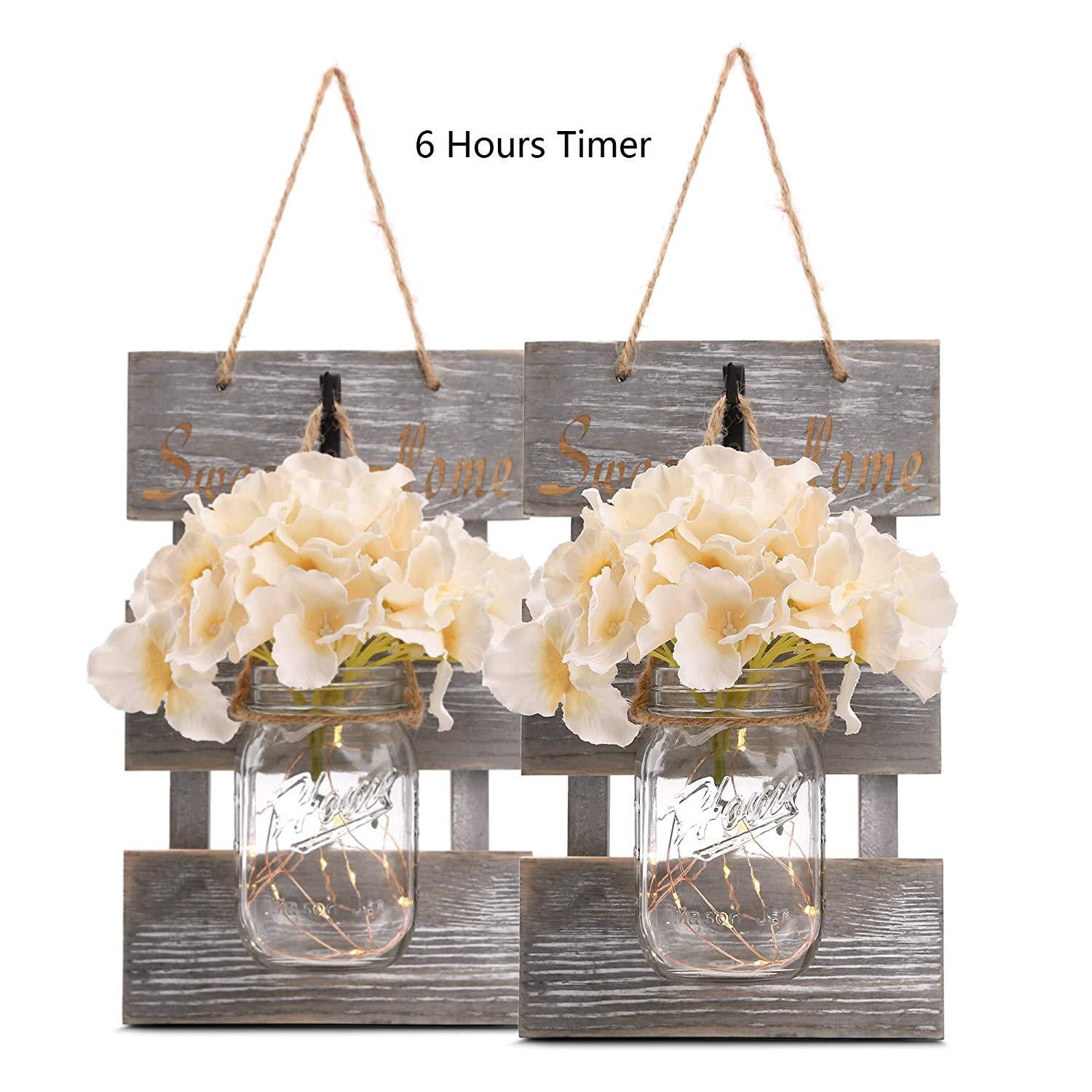 Rustic Grey Mason Jar Sconces for Home Decor, Decorative Chic Hanging