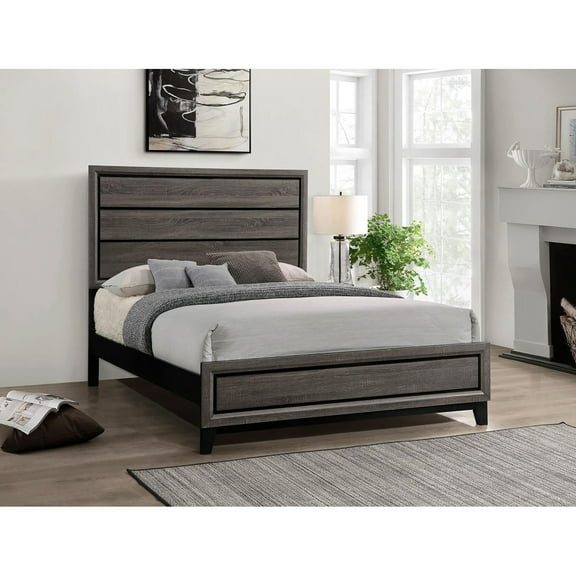 Rustic Grey Oak Queen Panel Bed, Offering A And Charming Bedroom Solution Bed In Oak, With Structure Calming Vibe