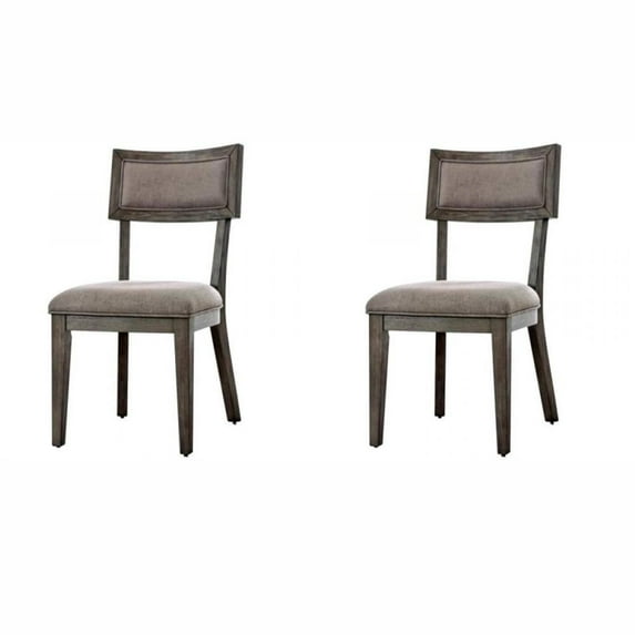 Rustic Grey Solid wood 2pc Dining Chairs Fabric Upholstered Seat Back Curved Dining Room Furniture