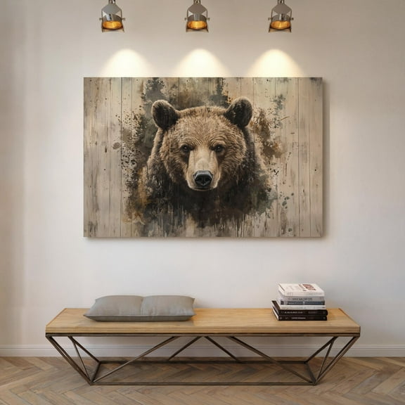 Rustic Grizzly Bear Art - Nature-Inspired Wildlife Decor For Cabin, Lodge, Home, Or Office - Woodland Animal Wall Art, Modern Wall Decor, 24x36 UNFRAMED