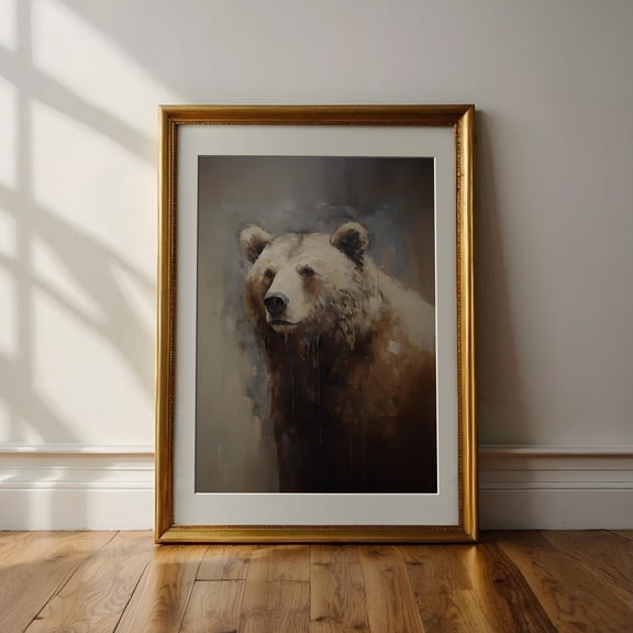 Rustic Grizzly Bear Wall Art Modern Forest Print For Farmhouse Decor
