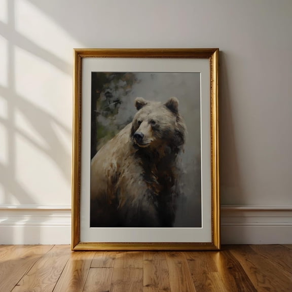Rustic Grizzly Bear Wall Art Modern Forest Print For Farmhouse Decor