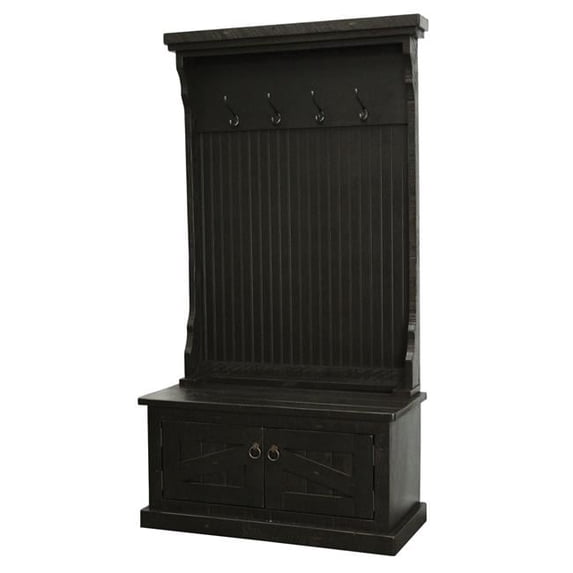 Rustic Hall Tree Top & Plain Base with 17 in. Storage Bench, Rustic Antique Black