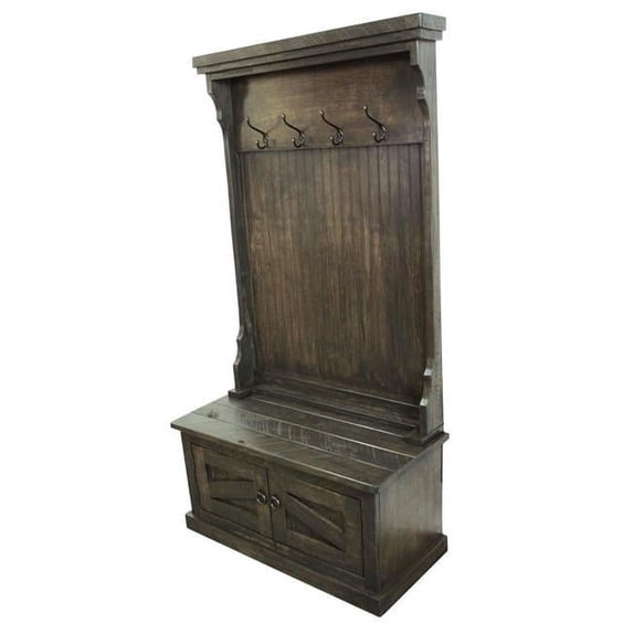 Rustic Hall Tree Top & Plain Base with 17 in. Storage Bench, Rustic Barnwood