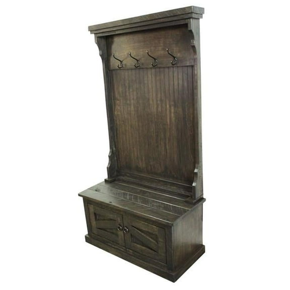 Rustic Hall Tree Top & Plain Base with 17 in. Storage Bench, Rustic Green