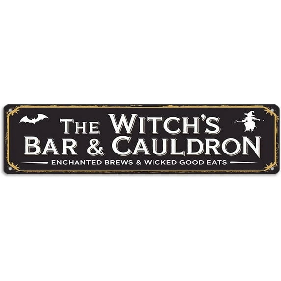Rustic Halloween Decorative Sign - ''Black Cat Apothecary'' Metal Sign, 16x4 Inch - Vintage Room Art Sign For Home, Garden, Patio, Yard, Bar or Cafe, Garage Wall Decor, Halloween Decor