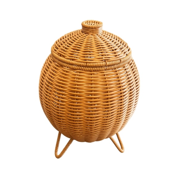 Rustic Hand Braided Wicker Pumpkin Storage Jar with Lid, Wicker Storage Basket,Natural Rattan Round Basket, Pumpkin Rattan Container,Autumn Thanksgiving Table Centerpiece,Halloween Home Decor-B