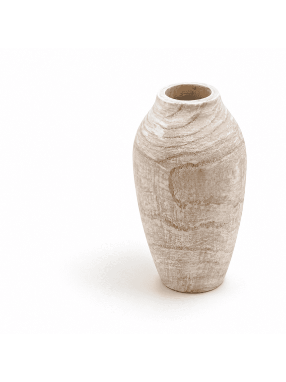 Rustic Handcrafted Paulownia Wood Decorative Vase, Farmhouse Style